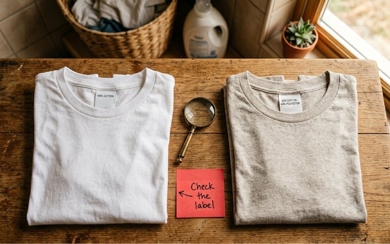 Cotton and polyester label comparison