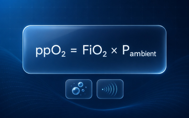 Glassmorphism interface card displaying the ppO2 formula