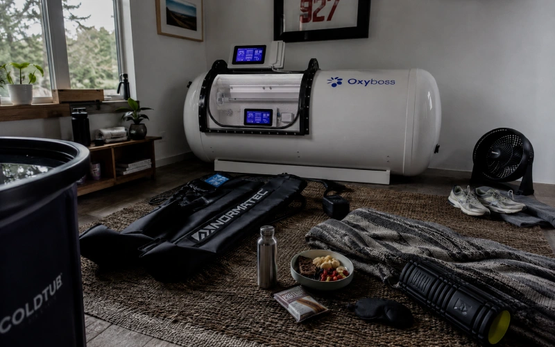 Home setup with multiple athletic recovery tools