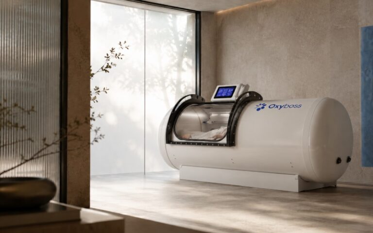 Hyperbaric chamber in a quiet wellness space