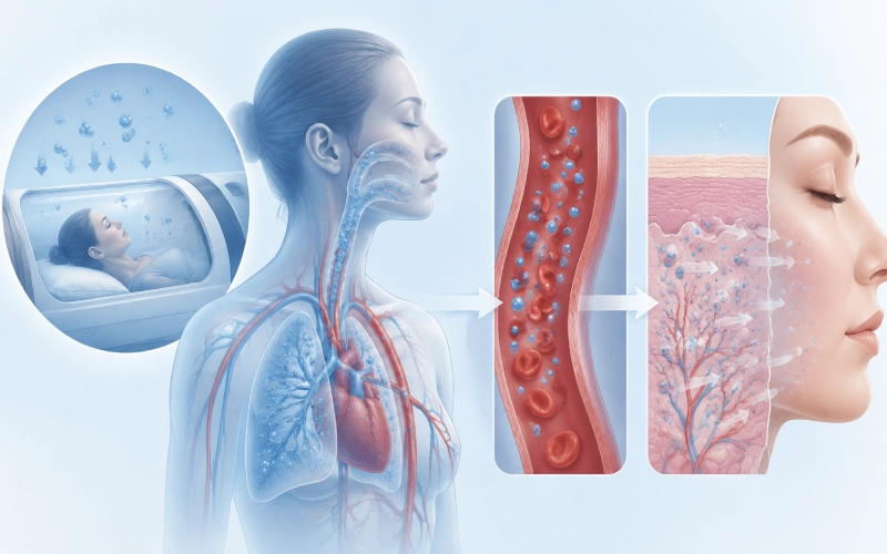 Illustration of oxygen transport toward skin tissue