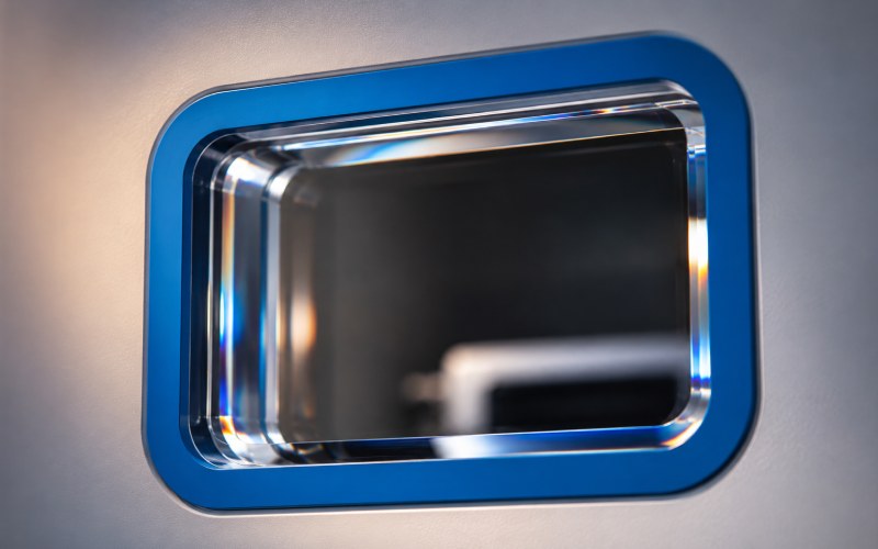 Macro shot of thick hyperbaric viewport