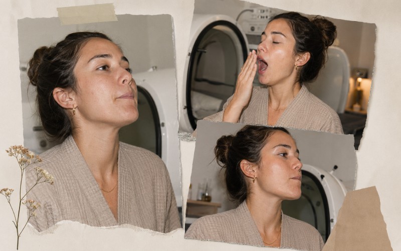 Person practicing simple ear pressure equalization techniques