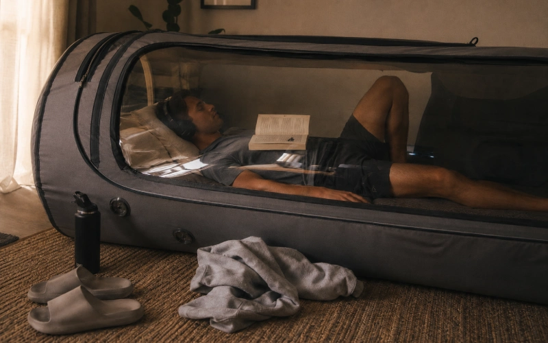 Relaxed athlete napping during a chamber session