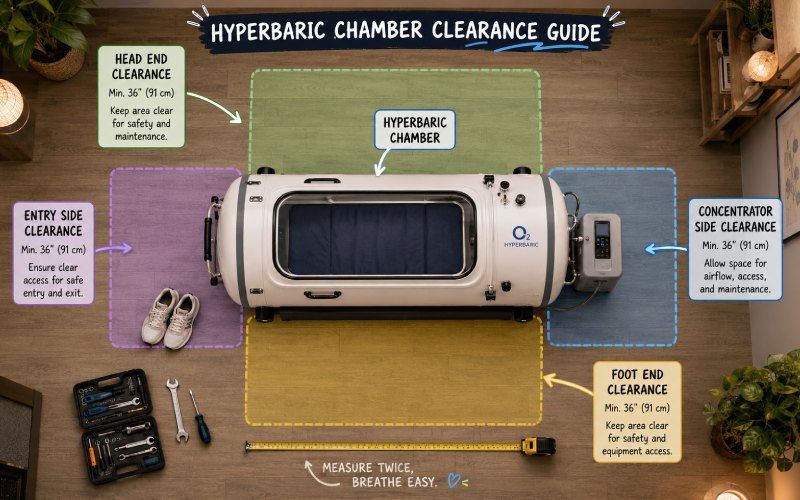 Room clearance zones around a hyperbaric chamber