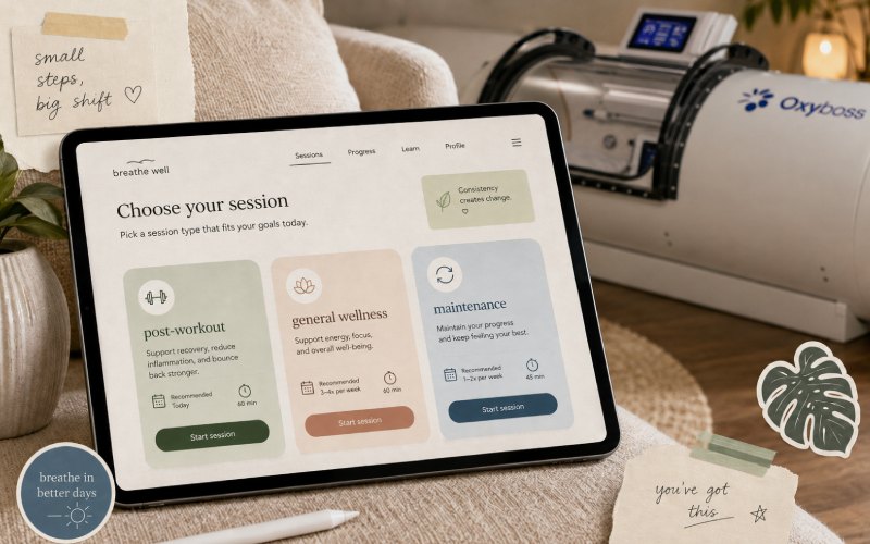 Tablet showing wellness session schedule cards