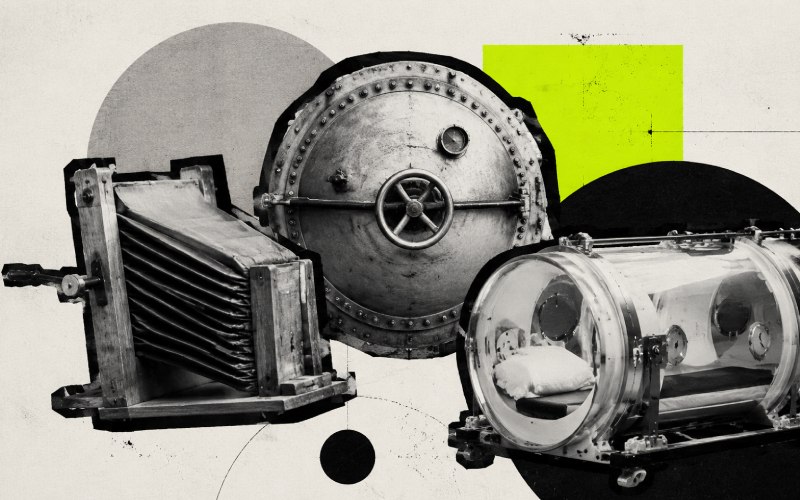 Three technologies from different eras overlap in a collage