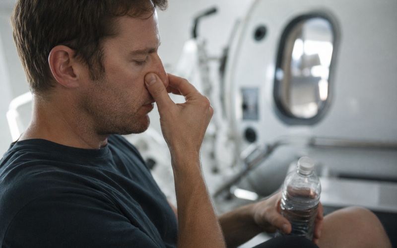 User practicing ear pressure equalization before a session