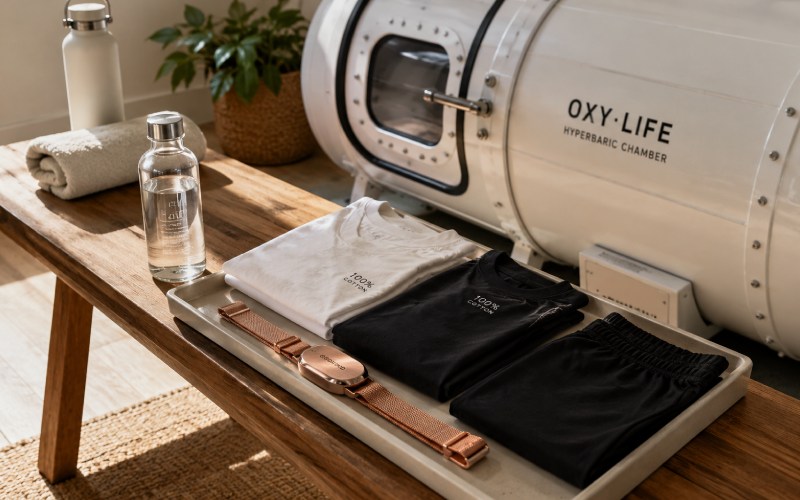 afe cotton clothing and grounding equipment prepared for a hyperbaric chamber session