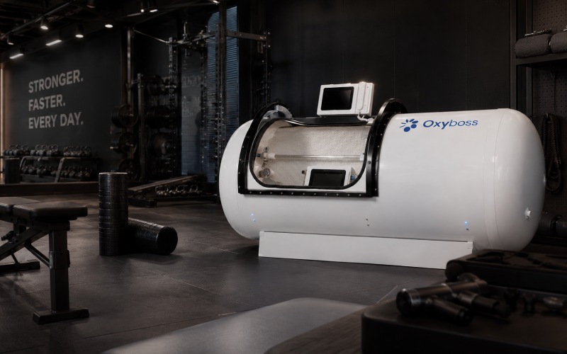athletic recovery hyperbaric chamber in a modern sports training center