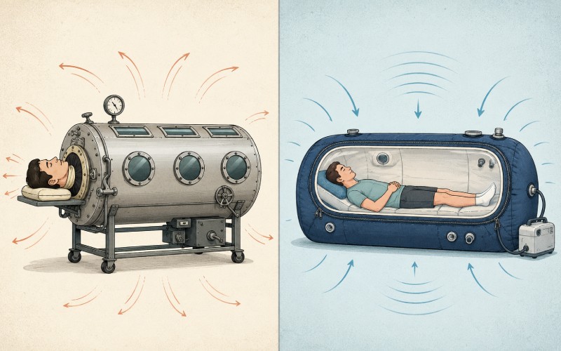 iron lung negative pressure and hyperbaric chamber positive pressure
