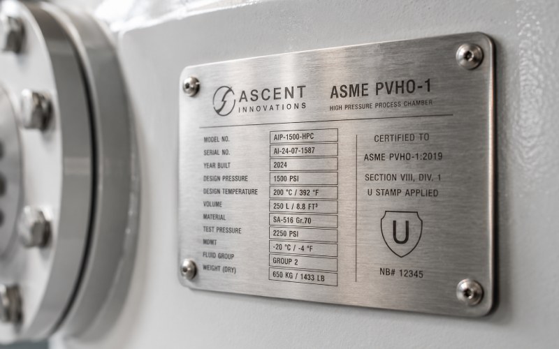 laser-etched stainless steel ASME PVHO-1 certification nameplate