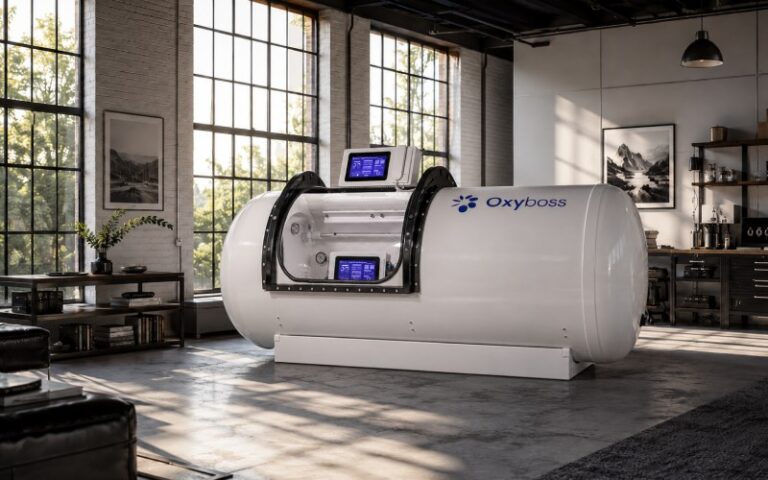 modern gray steel hyperbaric chamber