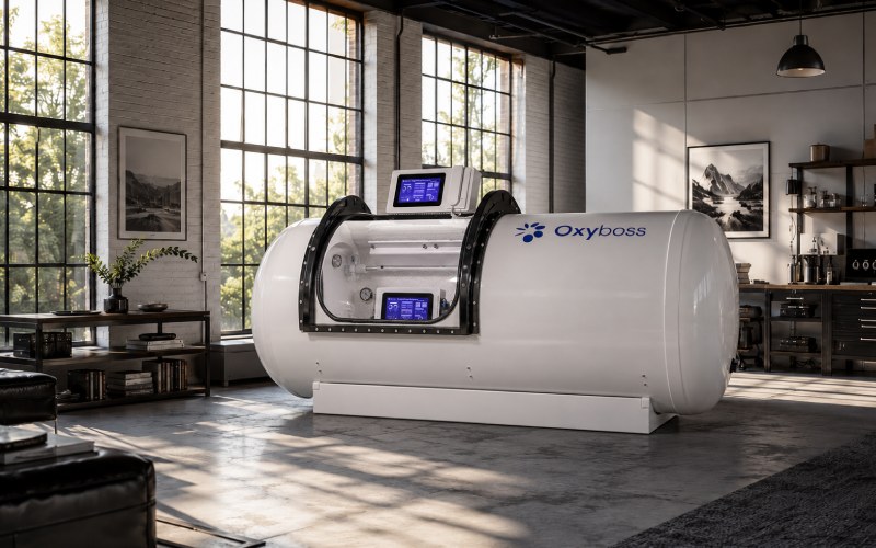 modern gray steel hyperbaric chamber