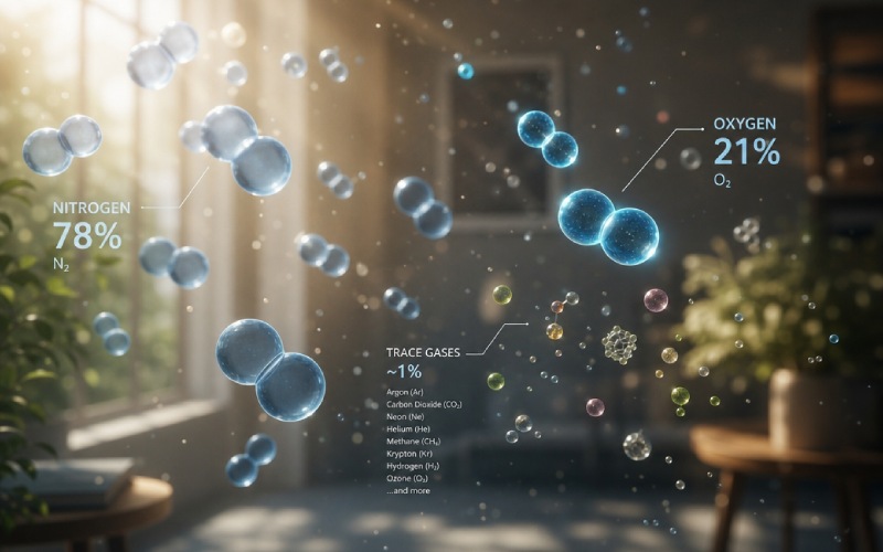 ordinary air with oxygen and nitrogen particles