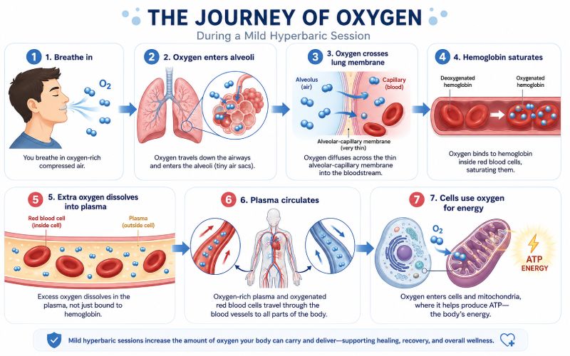 ow oxygen moves from the lungs into blood plasma during mild hyperbaric pressure