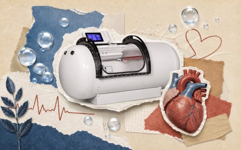 Collage of oxygen chamber and heart health