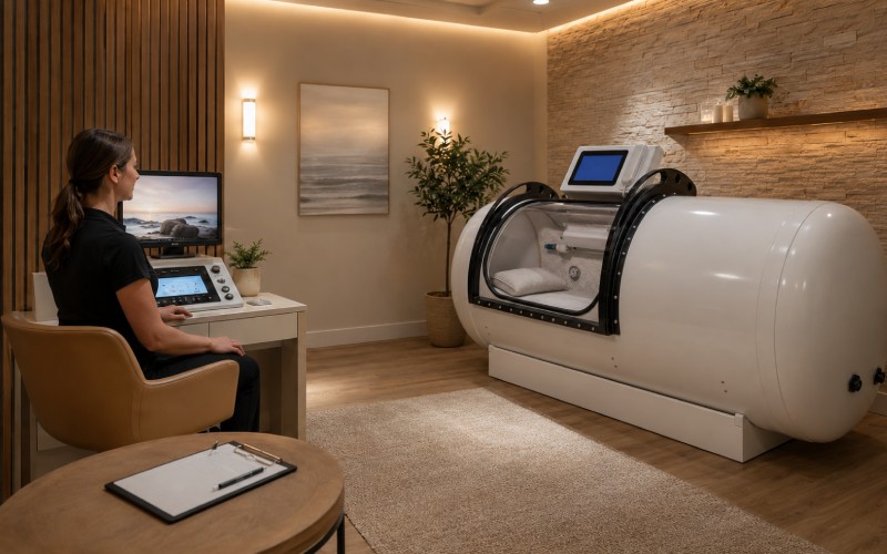 Commercial hyperbaric chamber with operator