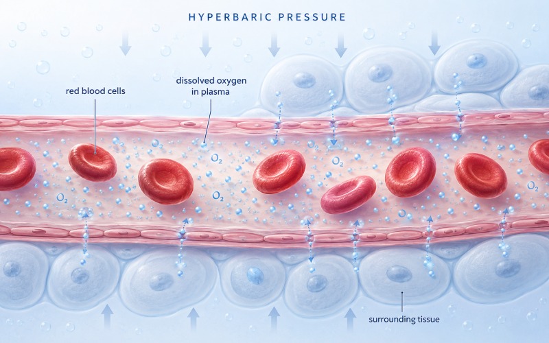 Dissolved oxygen moving from plasma into surrounding tissue