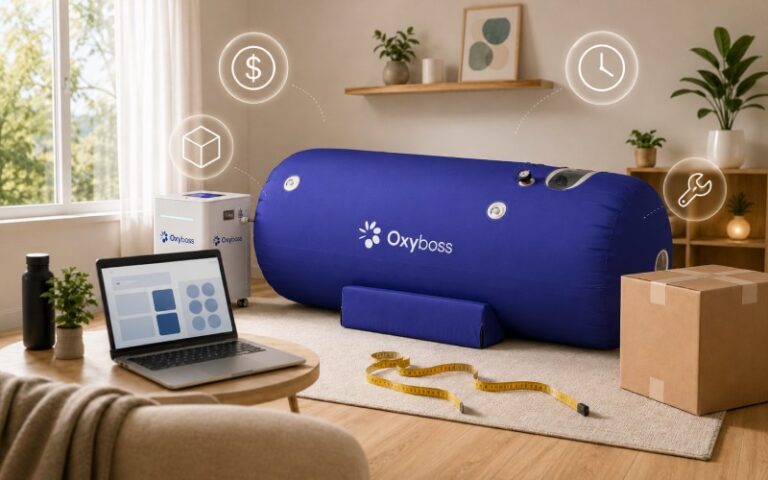 Home hyperbaric chamber with rental box and cost planning setup