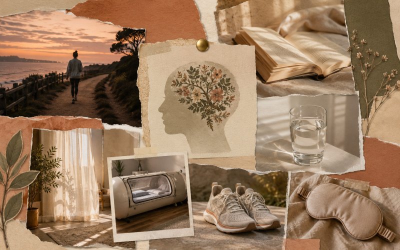 Lifestyle collage about long-term brain health