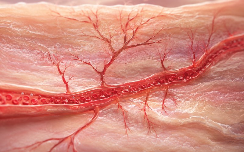 New capillaries growing in tissue