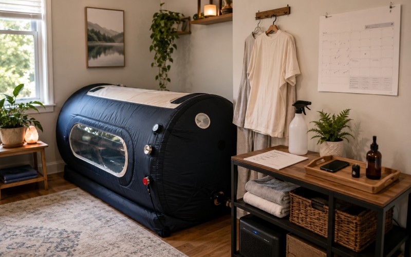 Organized home hyperbaric chamber setup