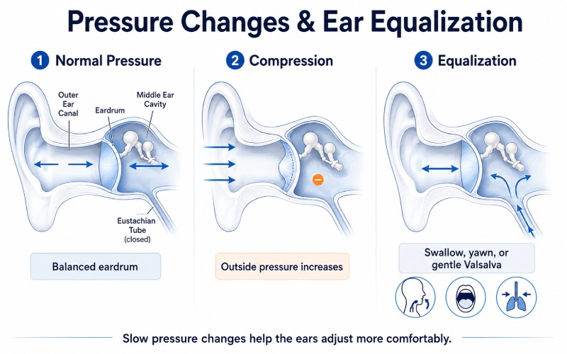 ear pressure changes during compression and equalization