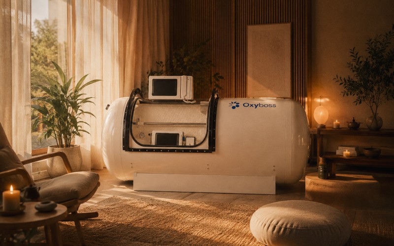 hyperbaric chamber in warm golden hour light