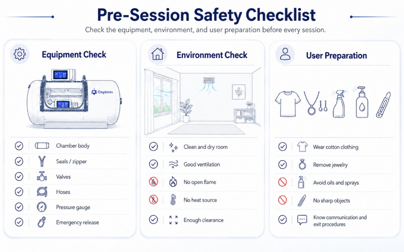 re-session safety checklist for a non-medical hyperbaric chamber
