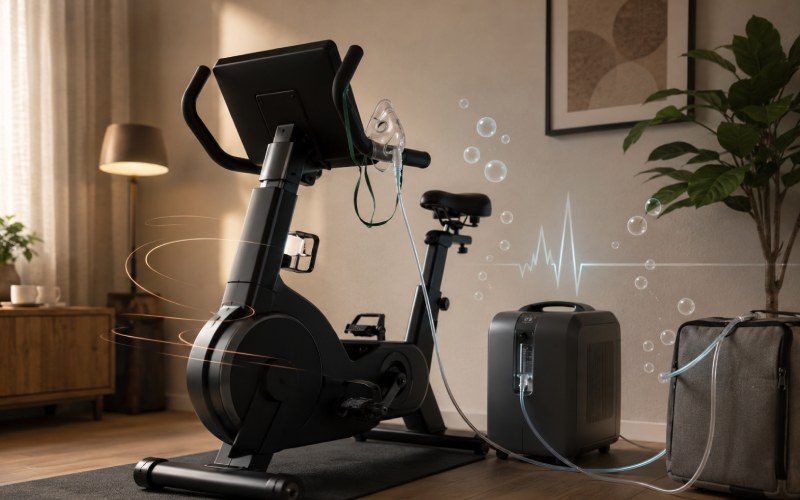 Exercise with oxygen therapy setup