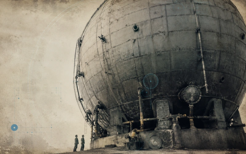 Giant spherical oxygen chamber viewed from below