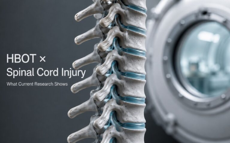 Spine close-up beside a hyperbaric chamber