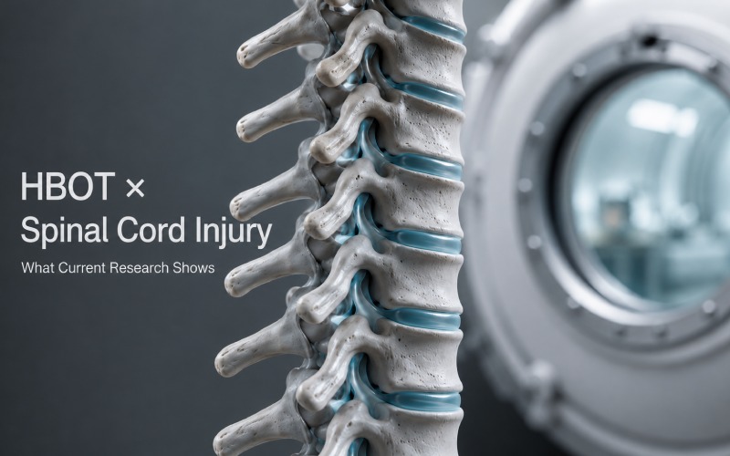 Spine close-up beside a hyperbaric chamber