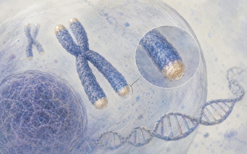 Telomere-like DNA structures in a soft biology illustration