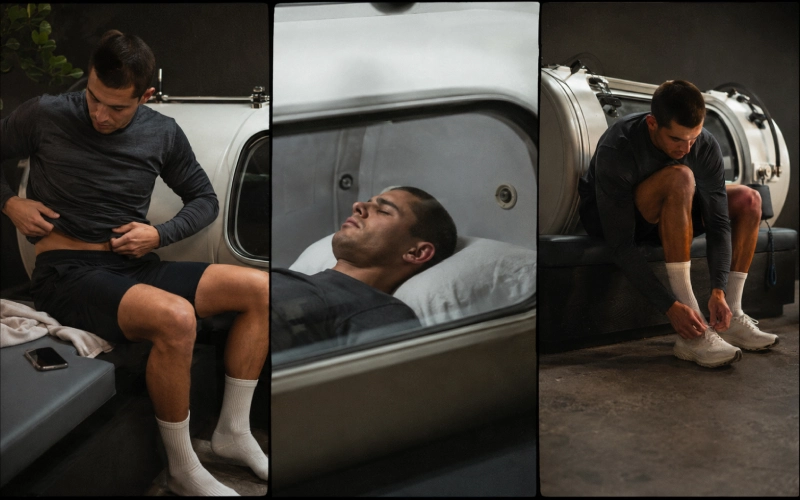 Three stages of a hyperbaric recovery session