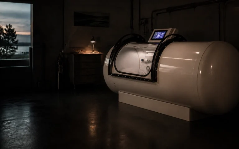 Hyperbaric chamber in a quiet low-light equipment room