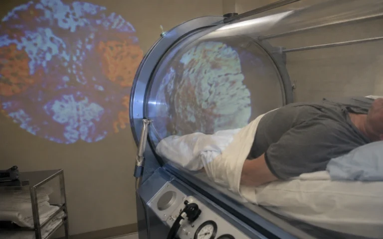 Hyperbaric treatment with projected brain imaging