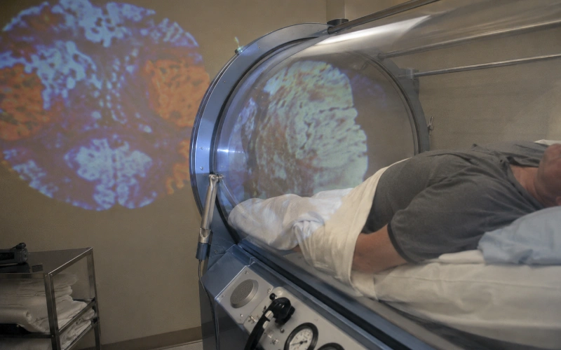 Hyperbaric treatment with projected brain imaging