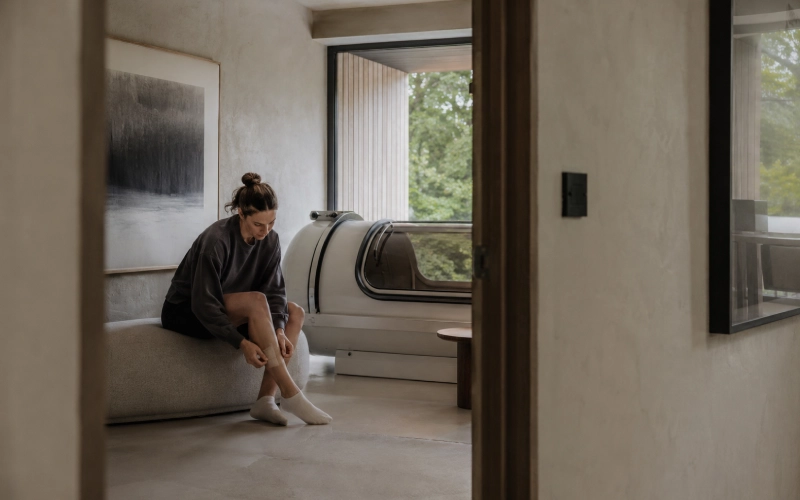 Mild hyperbaric chamber in a quiet wellness room