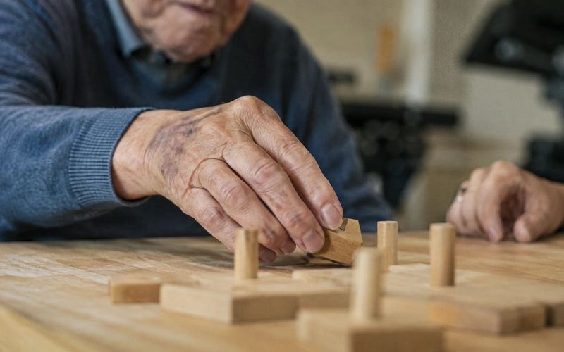 Stroke patient practicing hand movement in rehabilitation