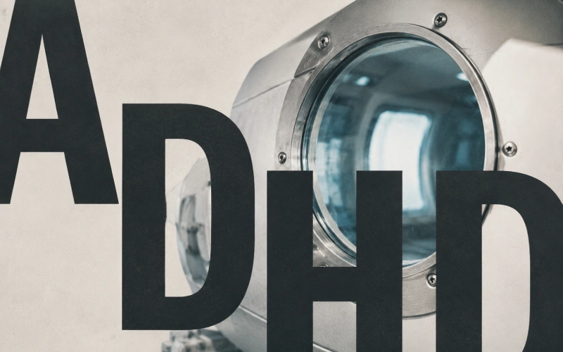 ADHD typography beside a hyperbaric chamber