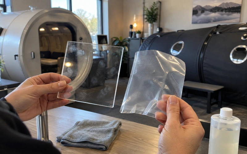 Acrylic and soft-shell chamber materials require different cleaning