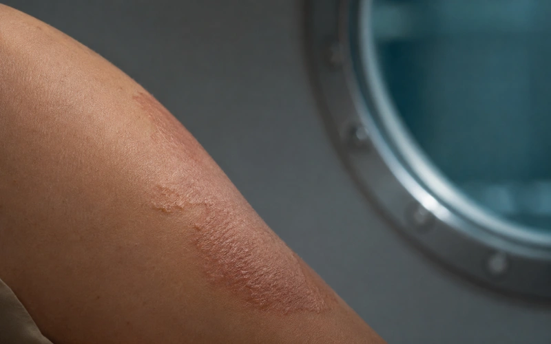 Burn injury margin beside a hyperbaric chamber