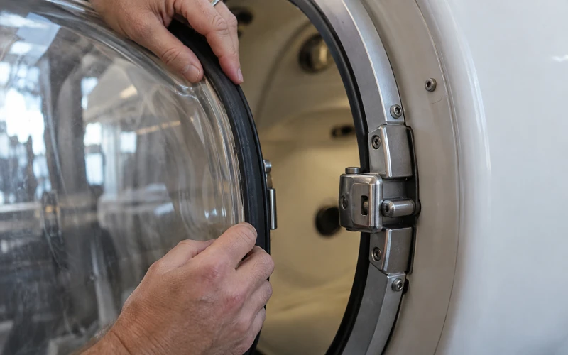 Checking hyperbaric chamber door seal and latch