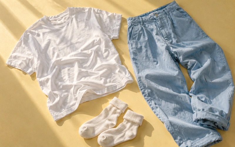 Cotton clothing laid out before a hyperbaric session