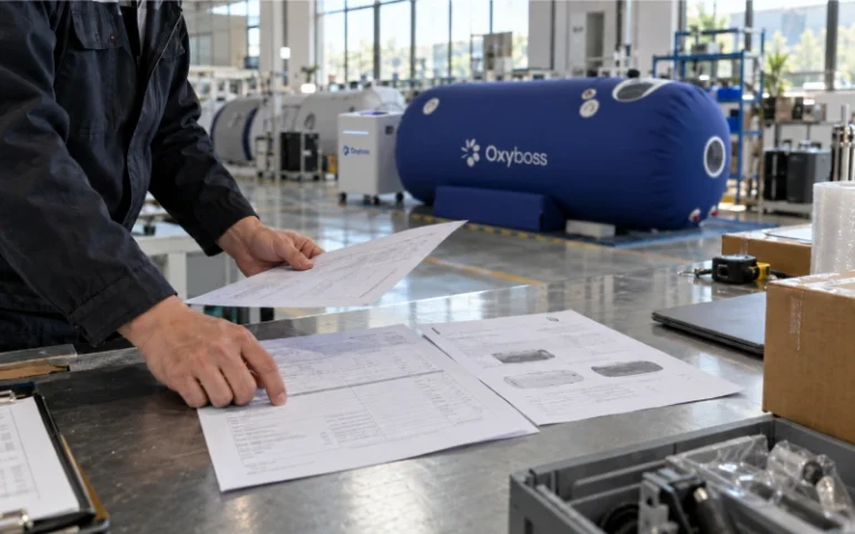 Factory documents prepared before shipping a non-medical hyperbaric chamber
