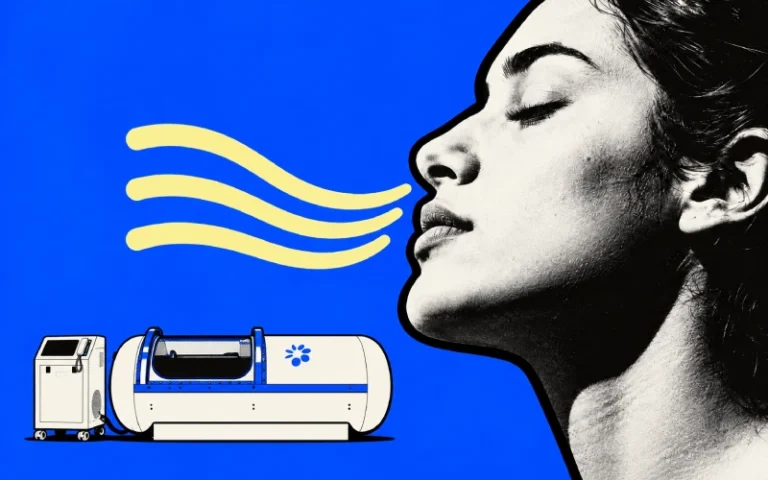 Illustrazione grafica di respirazione calma e una camera iperbarica