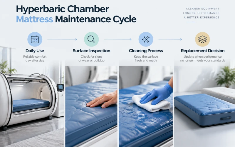 Hyperbaric mattress maintenance and inspection cycle illustration