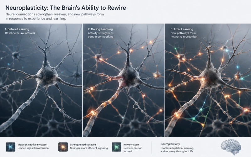 Illustration showing neural pathways adapting through neuroplasticity